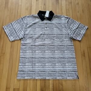 Greg Norman Collection Black and White Striped Polo Shirt